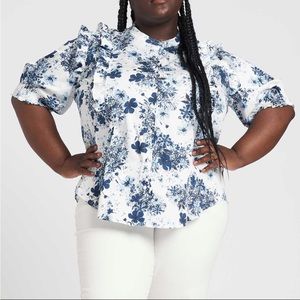 Universal Standard Kalina Short Sleeve Ruffle Shirt